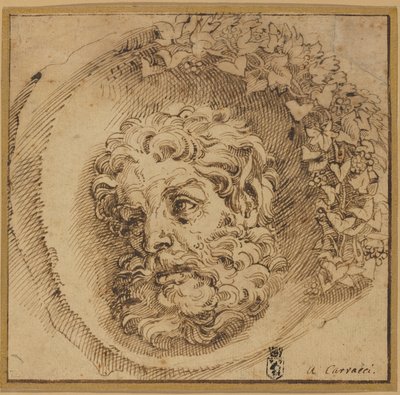 Head of a Faun in a Concave (roundel) by Agostino Carracci